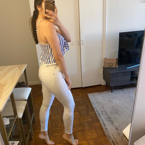 Entire Look - White Skinny Jeans, Striped Crop Top - Picture 2 of 2